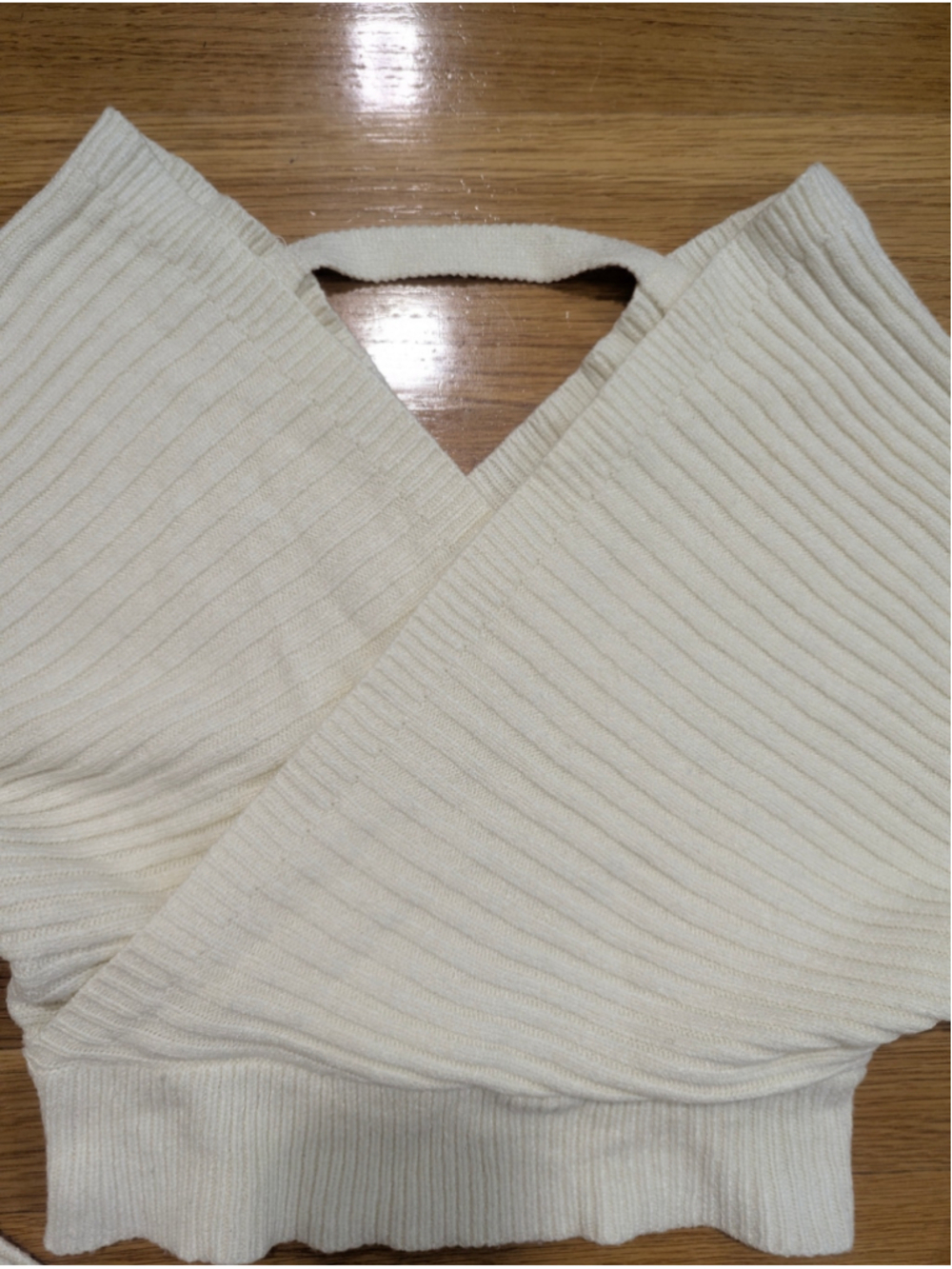12th Tribe x Salty Blonde Cream Ribbed V-Neck Cross Front Sweater Small - Picture 6 of 12